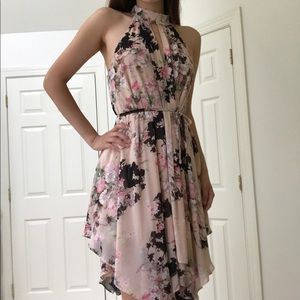 Pink Floral Halter Top Midi Dress